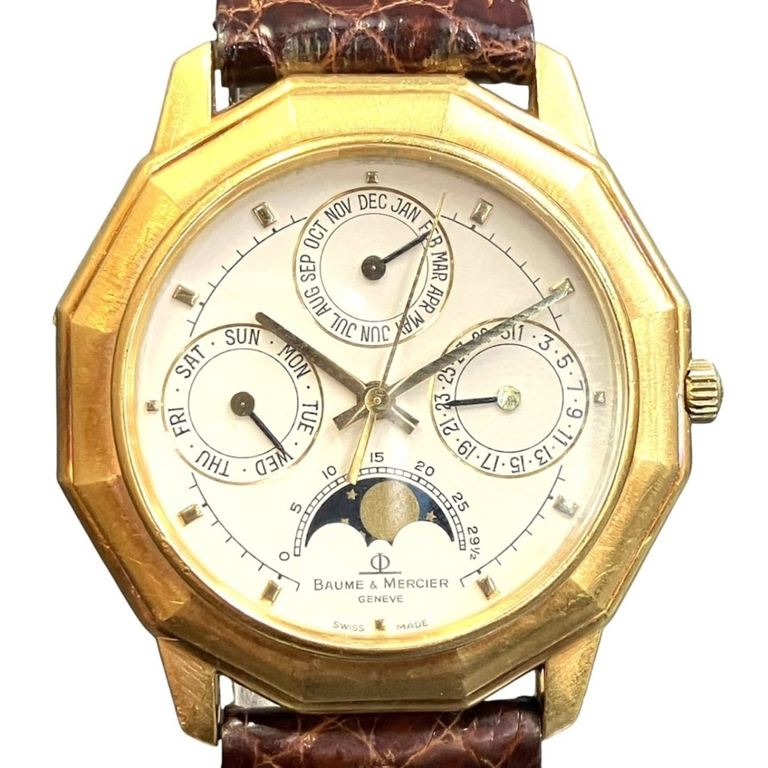 Baume & Mercier Riviera Moonphase Triple Calendar Watch, Total Weight 48.6g, 18K Gold Leather Strap, (1 of 12)