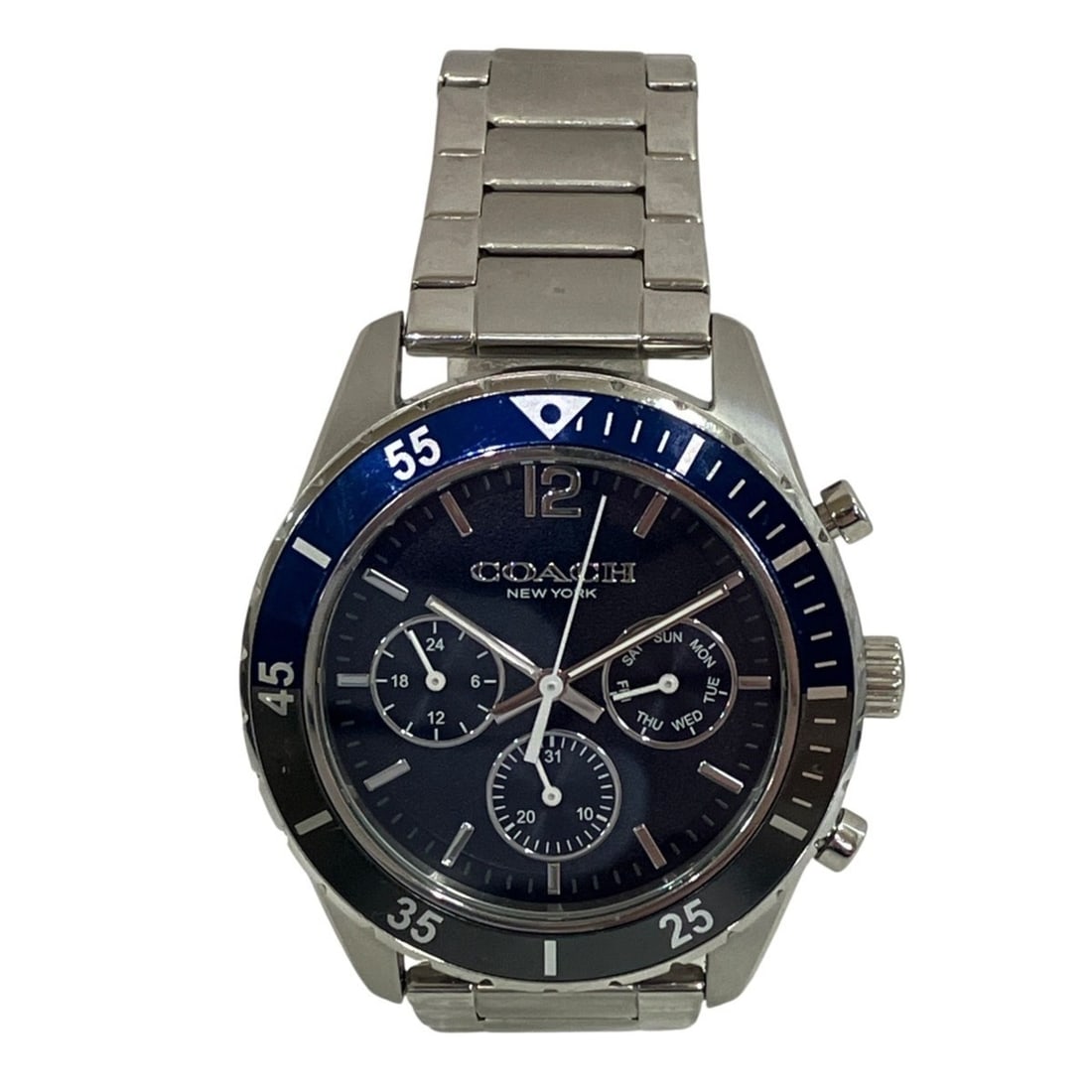 Coach watch, total weight 140g, stainless steel, quartz movement, navy dial, CA.159.2.14.2351: --- Catalog ---Category: SizeWrist Size: 21cm / 8.26''Case Diameter: 43.9mm / 1.73''Category: DesignType: WristwatchGender: MenColor (Dial): NavyMaterial (Band): Stainless steelMaterial (Case): Stainl