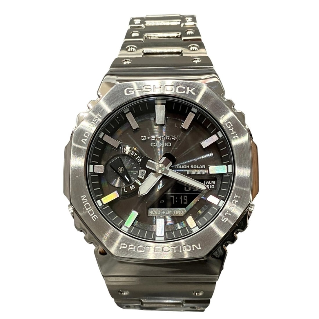 Casio G-SHOCK watch, total weight 164.8g, stainless steel, solar-powered, black dial,: --- Catalog ---Category: SizeWrist Size: 23cm / 9.05''Case Diameter: 44mm / 1.73''Category: DesignType: WristwatchGender: MenColor (Dial): BlackMaterial (Band): Stainless steelMaterial (Case): Stainle