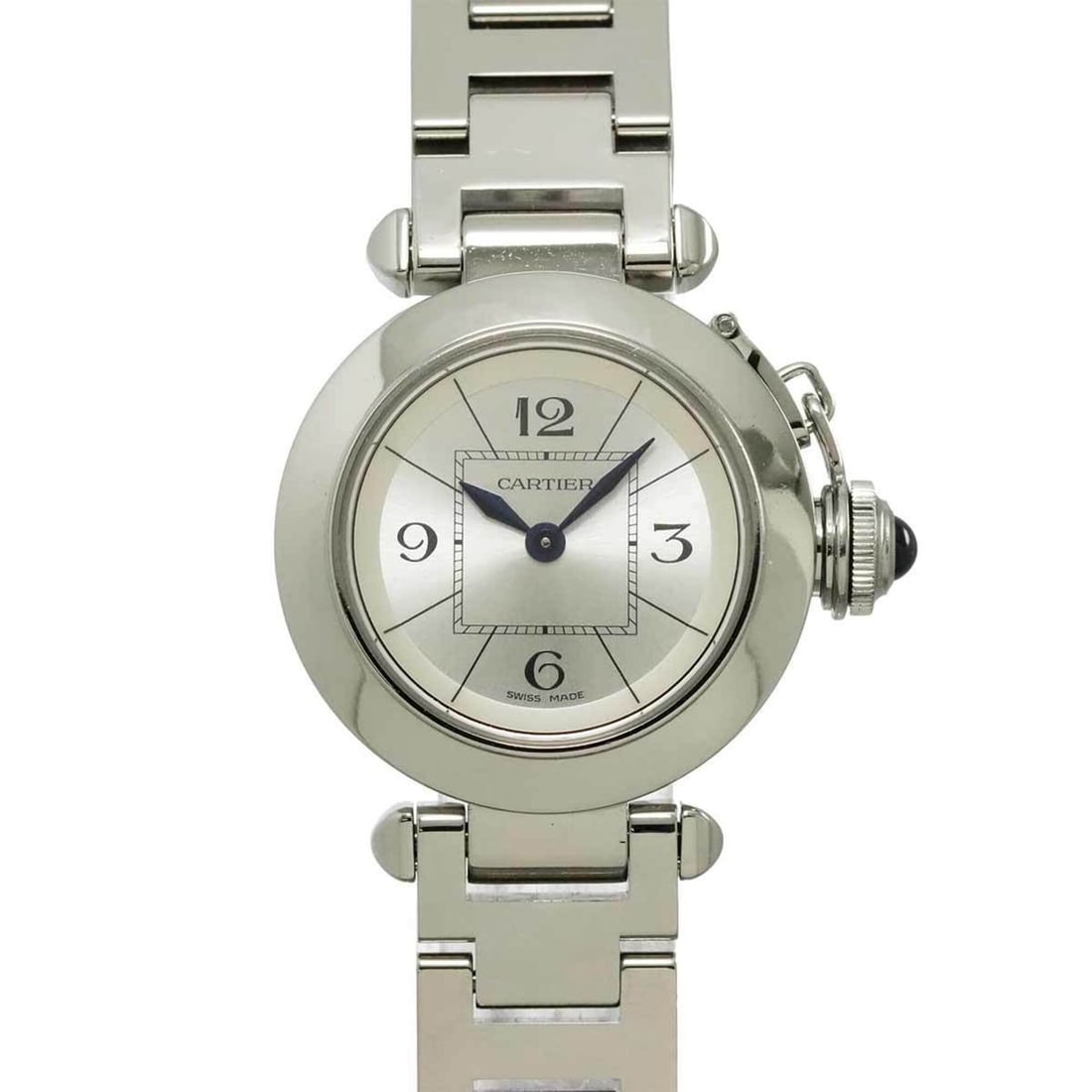 Cartier Miss Pasha W3140007 Women's Watch, Silver, Quartz: --- Catalog ---Category: SizeWrist Size: 16.5cm / 6.49''Case Diameter: 27mm / 1.06''Category: DesignType: WristwatchGender: WomenColor (Dial): SilverMaterial (Band): Stainless steelMaterial (Case):