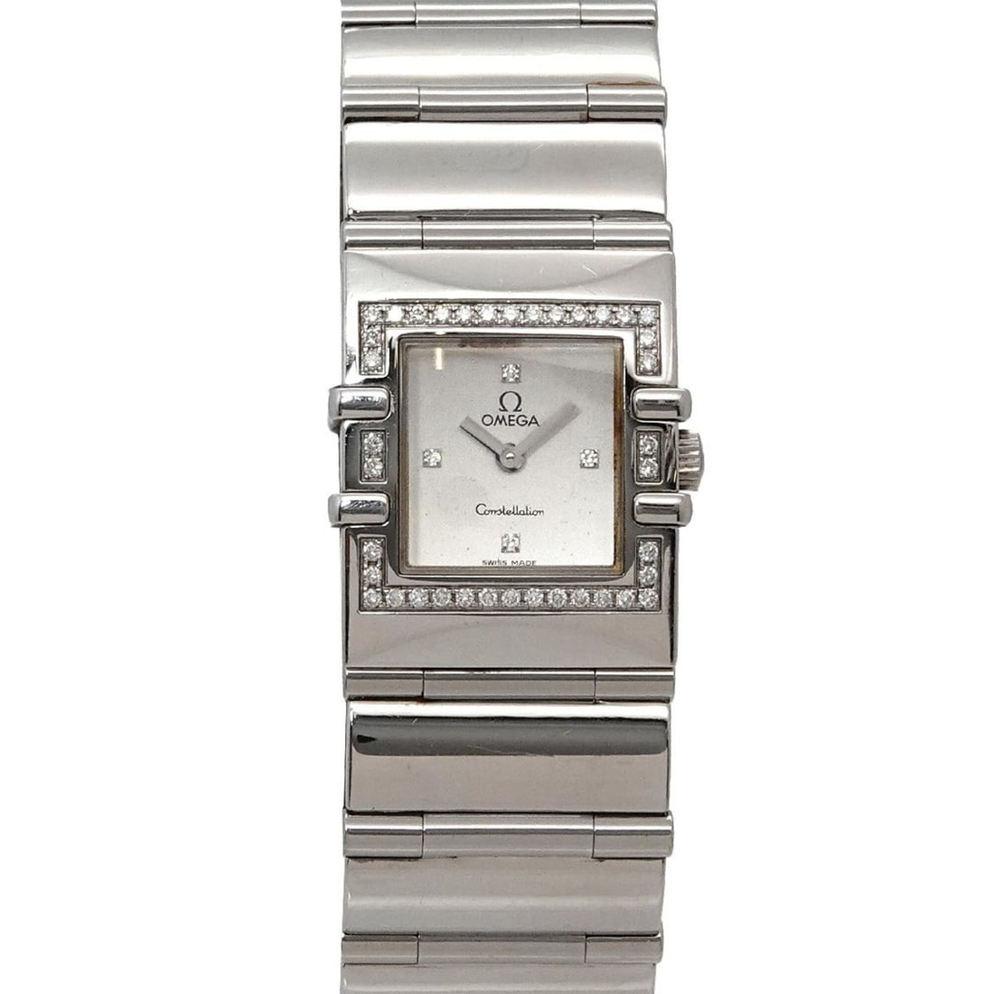 Omega Constellation Carre Quadra 1528 36 Diamond Bezel Ladies Watch 4P Silver Quartz: --- Catalog ---Category: SizeWrist Size: 15.5cm / 6.1''Case Diameter: 21mm / 0.83''Category: DesignType: WristwatchGender: WomenColor (Dial): SilverMaterial (Band): Stainless steelMaterial (Case): Sta