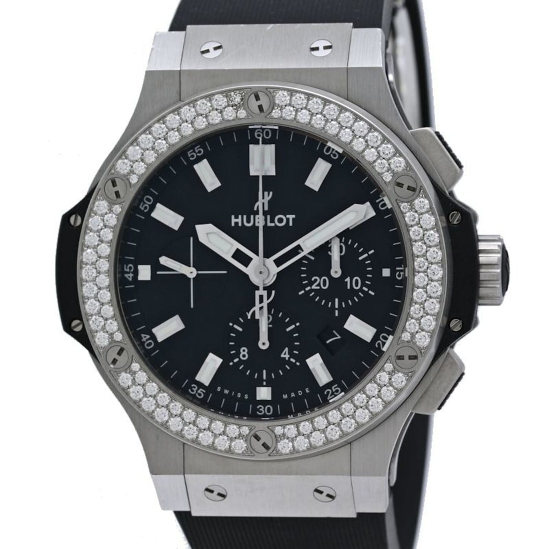 HUBLOT Big Bang Steel Chronograph Diamond 301.SX.1170.RX.1104 Men's Watch, Stainless x Rubber Strap, (1 of 11)