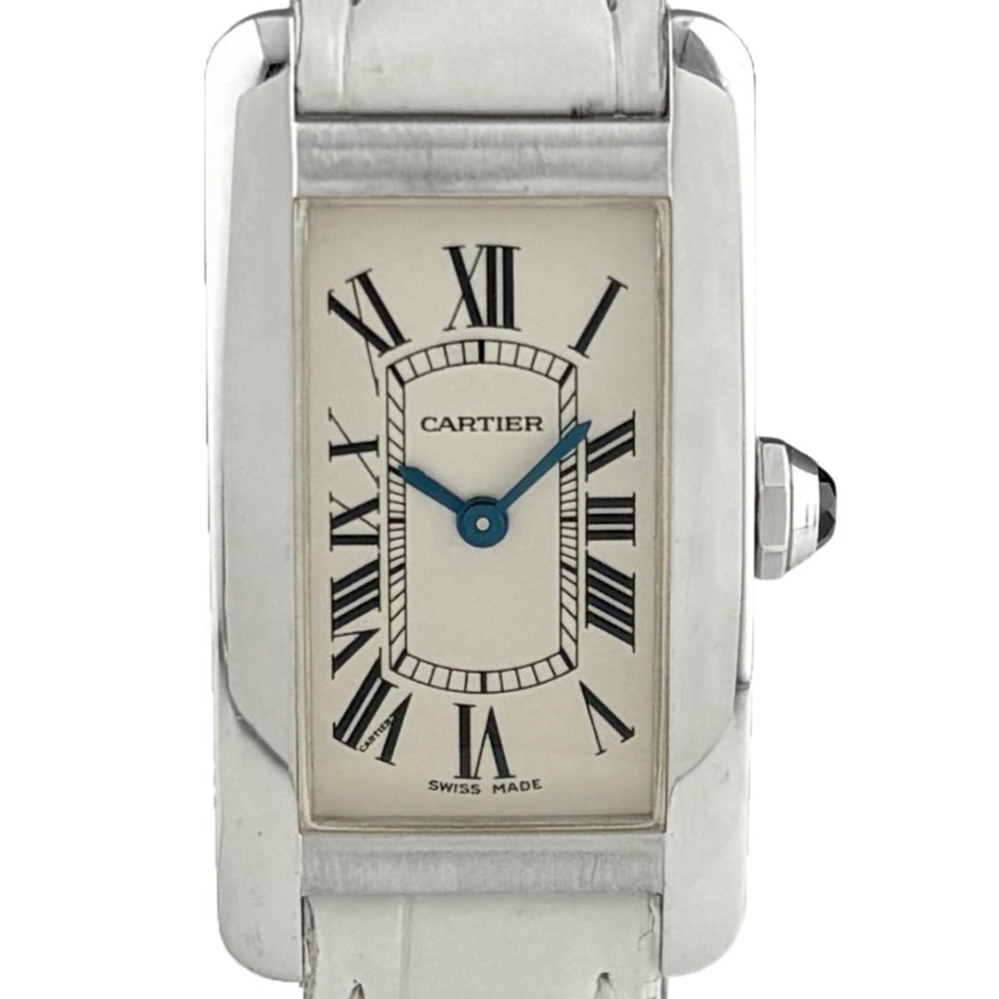 Cartier Tank American W2601956 Watch, White Gold, Leather Strap, Quartz, Ivory, Women's. (1 of 11)