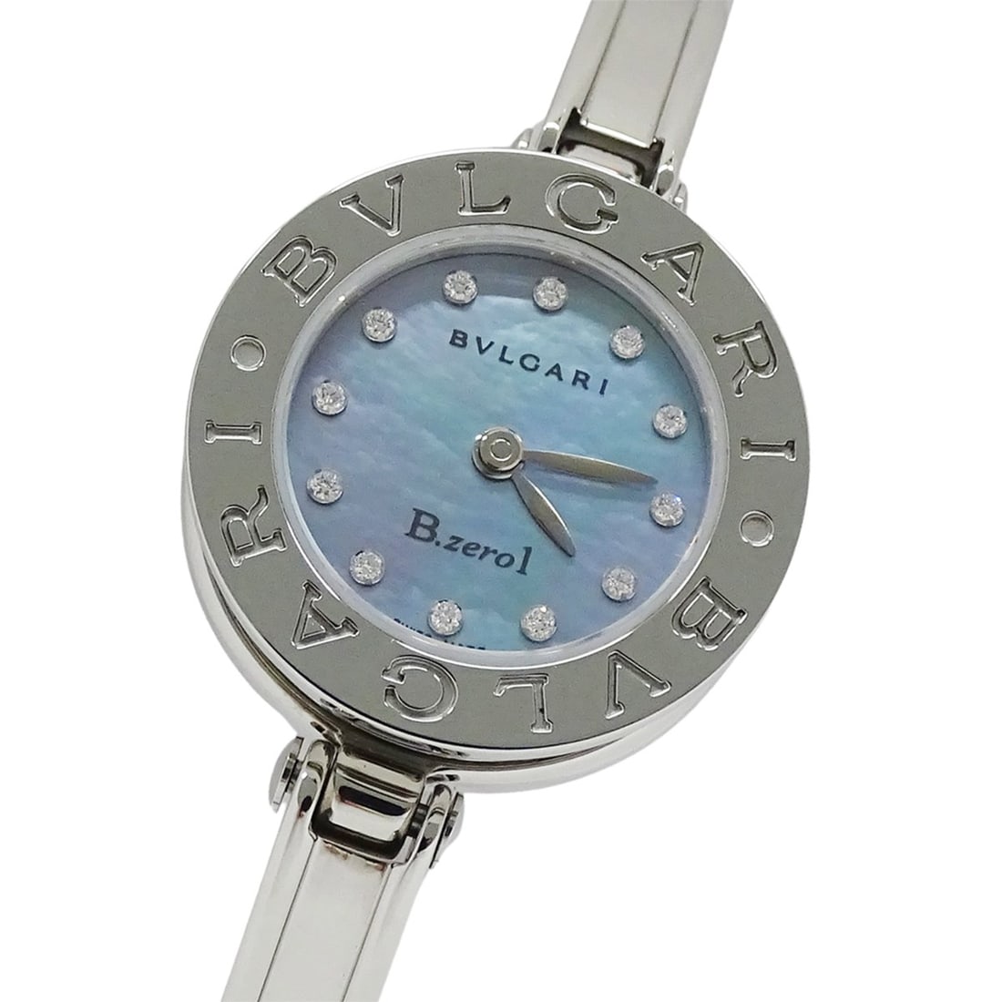 Bulgari BVLGARI Women's Watch, Brand: B-zero1, Blue Shell, 12 Diamonds, Quartz Movement, Stainless: --- Catalog ---Category: SizeWrist Size: 15cm / 5.9''Case Diameter: 22mm / 0.87''Category: DesignType: WristwatchGender: WomenColor (Dial): Blue shellMaterial (Band): Stainless steelMaterial (Case): S