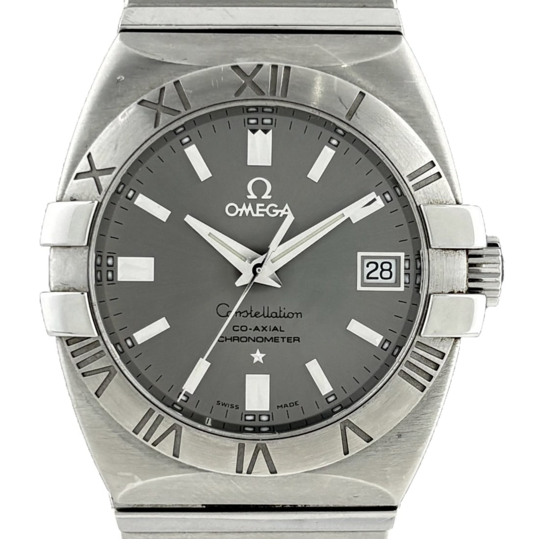 Omega Constellation Co-Axial Automatic Watch, Stainless Steel, Gray, Men's: --- Catalog ---Category: SizeWrist Size: 16cm / 6.29''Case Diameter: 35mm / 1.38''Category: DesignType: WristwatchGender: MenColor (Dial): GrayMaterial (Band): Stainless steelMaterial (Case): Stainles