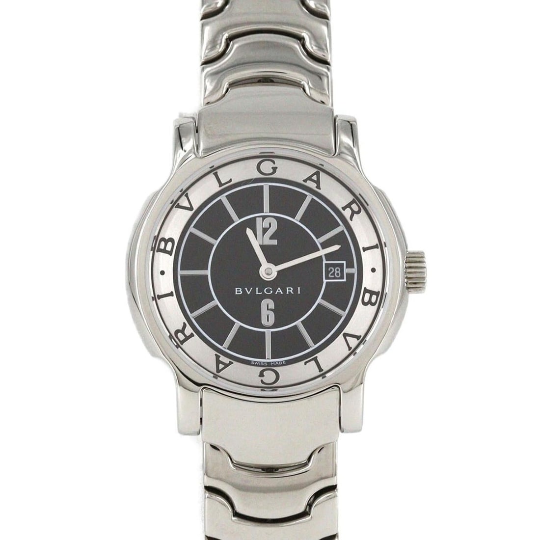 Bulgari Solotempo ST29S ST29BSSD Stainless Steel Quartz Watch: --- Catalog ---Category: SizeWrist Size: 15cm / 5.9''Case Diameter: 29mm / 1.14''Category: DesignType: WristwatchGender: WomenColor (Dial): BlackMaterial (Band): Stainless steelMaterial (Case):