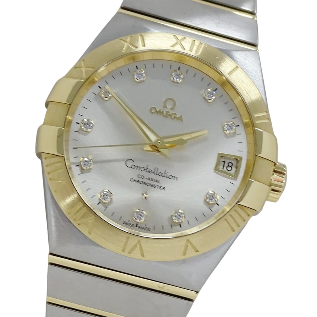 Omega Constellation 123.20.38.21.52.002 Men's Watch, Brand Name, 11P Diamonds, Co-Axial Movement,: --- Catalog ---Category: SizeWrist Size: 20cm / 7.87''Case Diameter: 38mm / 1.5''Category: DesignType: WristwatchGender: MenColor (Dial): SilverMaterial (Band): Stainless steel, Yellow goldMaterial (C