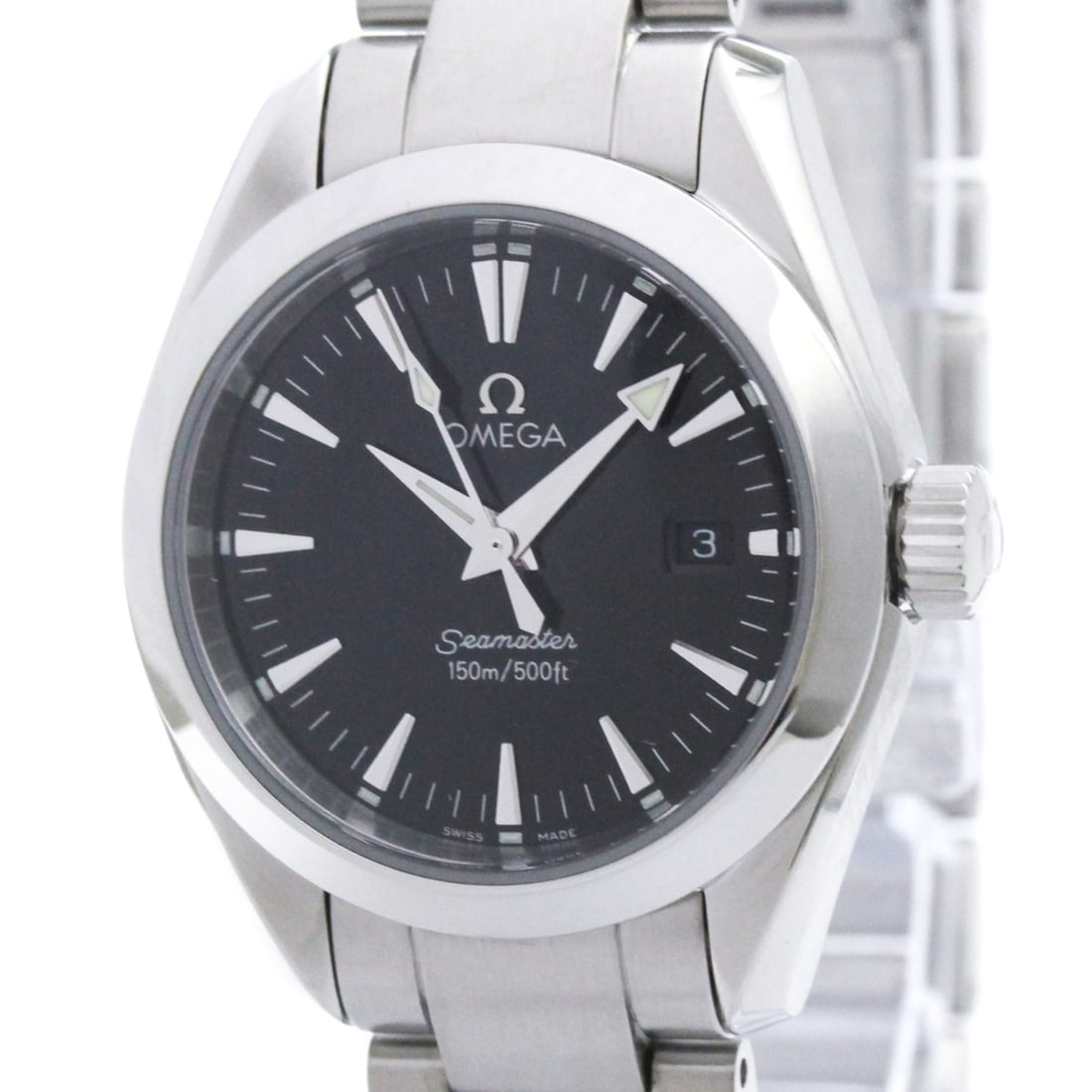 OMEGA Seamaster Aqua Terra Steel Quartz Ladies Watch 2577.50 Polished: --- Catalog ---Category: SizeCase Diameter: 29mm / 1.14''Category: DesignType: WristwatchStyle: SportGender: WomenColor (Dial): BlackMaterial (Band): Stainless steelMaterial (Case): Stainless steelCat
