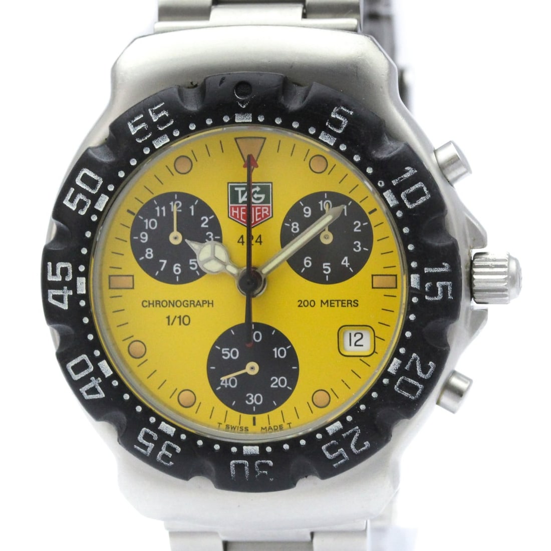 TAG HEUER 2000 Formula 1 Chronograph Steel Quartz Mens Watch CA1212: --- Catalog ---Category: SizeCase Diameter: 38mm / 1.5''Category: DesignType: WristwatchStyle: Dress/FormalGender: MenColor (Dial): YellowMaterial (Band): Stainless steelMaterial (Case): Stainless