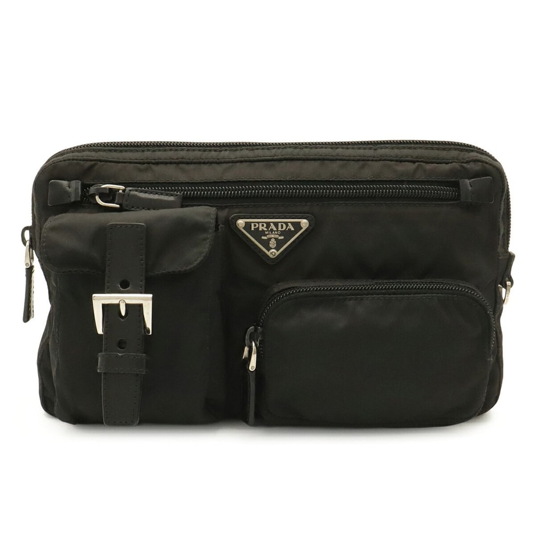 PRADA Triangle Bag, Body Waist Pouch, Nylon Leather, NERO Black, BM0008: --- Catalog ---Category: SizeSize (HxWxD): 16cm x 25.5cm x 4cm / 6.29'' x 10.03'' x 1.57''Category: DesignType: Fanny pack, Pouch, Sling bagColor: Black, NeroGender: WomenMaterial: Nylon , Leather Har