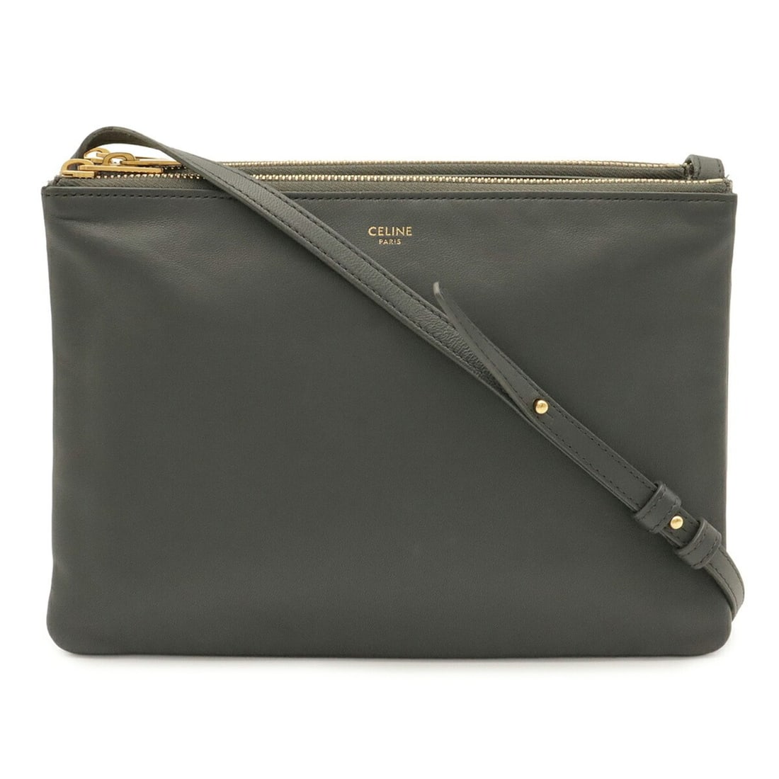 CELINE Trio Large Shoulder Bag, Pouch, Handbag, Leather, Gray, 171453: --- Catalog ---Category: SizeSize (HxWxD): 17cm x 25cm x 1cm / 6.69'' x 9.84'' x 0.39''Category: DesignType: Handbag, Pochette, Pouch, Shoulder bagColor: GrayGender: WomenMaterial: Leather Hardware Co