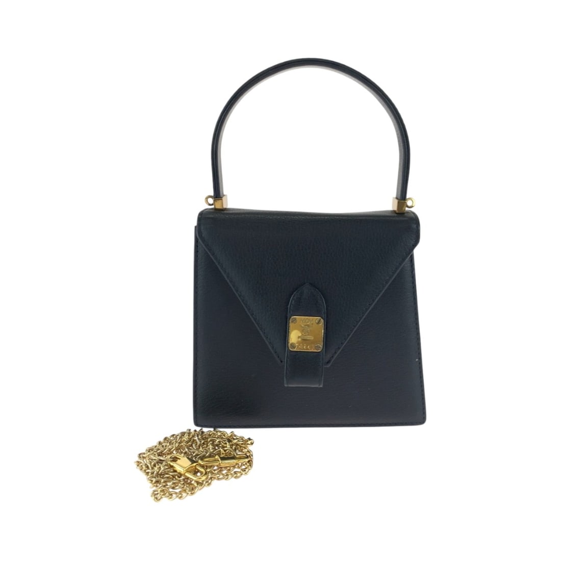 MCM Vintage Black Leather Mini Handbag/Shoulder Bag (A0172) - 2-way design for women. Features gold: --- Catalog ---Category: SizeSize (HxWxD): 14cm x 15cm x 4cm / 5.51'' x 5.9'' x 1.57''Category: DesignType: Handbag, Shoulder bagColor: BlackGender: WomenMaterial: Leather Hardware Color: GoldCategory