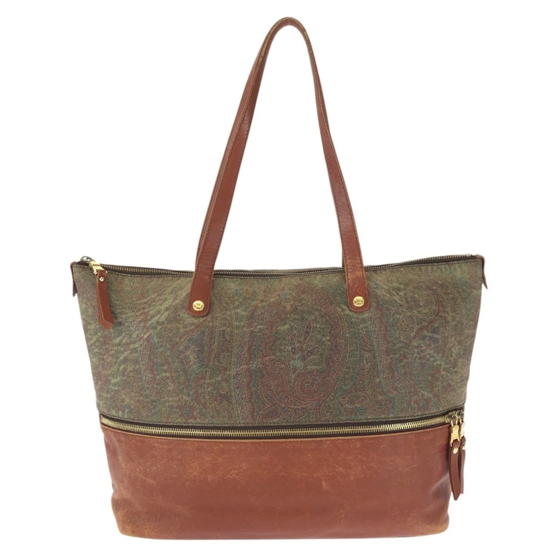 ETRO Vintage Arnica Paisley Brown Leather Tote Bag/Shoulder Bag (1G501) for Women: --- Catalog ---Category: SizeSize (HxWxD): 27cm x 40cm x 13cm / 10.62'' x 15.74'' x 5.11''Category: DesignType: Shoulder bag, Tote bagColor: BrownGender: WomenMaterial: PVC , Leather Hardware Color: G