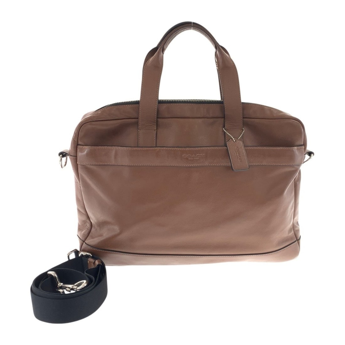 COACH Hamilton Brown Briefcase with Silver Hardware, Smooth Leather, F54801 (2-way): --- Catalog ---Category: SizeSize (HxWxD): 28cm x 40cm x 13cm / 11.02'' x 15.74'' x 5.11''Category: DesignType: BriefcaseColor: BrownGender: WomenMaterial: Leather Hardware Color: SilverCategory: Gene