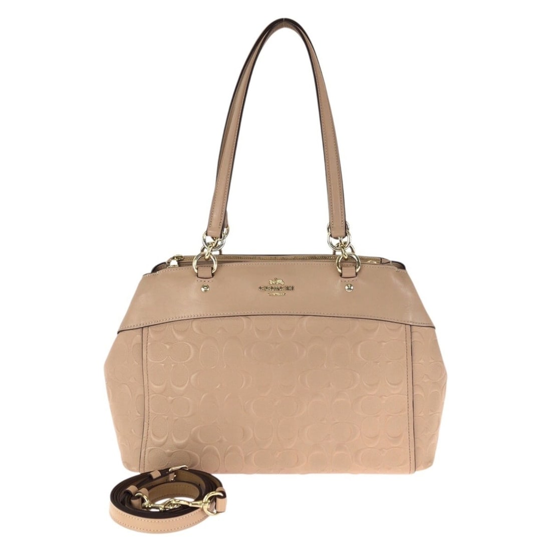 COACH Signature 2-way Shoulder Bag/Tote Bag for Women, Beige/Pink with Gold Hardware, Leather, (1 of 13)