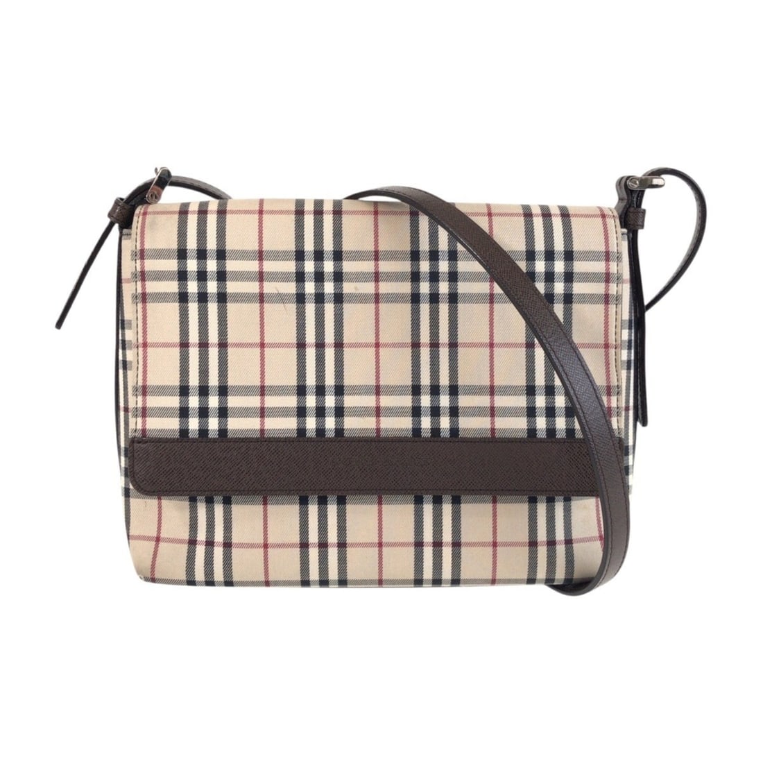BURBERRY Burberry Check Pattern Beige Brown Silver Hardware Canvas Leather Shoulder Bag Pouch: --- Catalog ---Category: SizeSize (HxWxD): 18cm x 22cm x 8cm / 7.08'' x 8.66'' x 3.14''Category: DesignType: Pochette, Shoulder bagColor: Beige, BrownGender: WomenMaterial: Canvas , Leather Hardware C