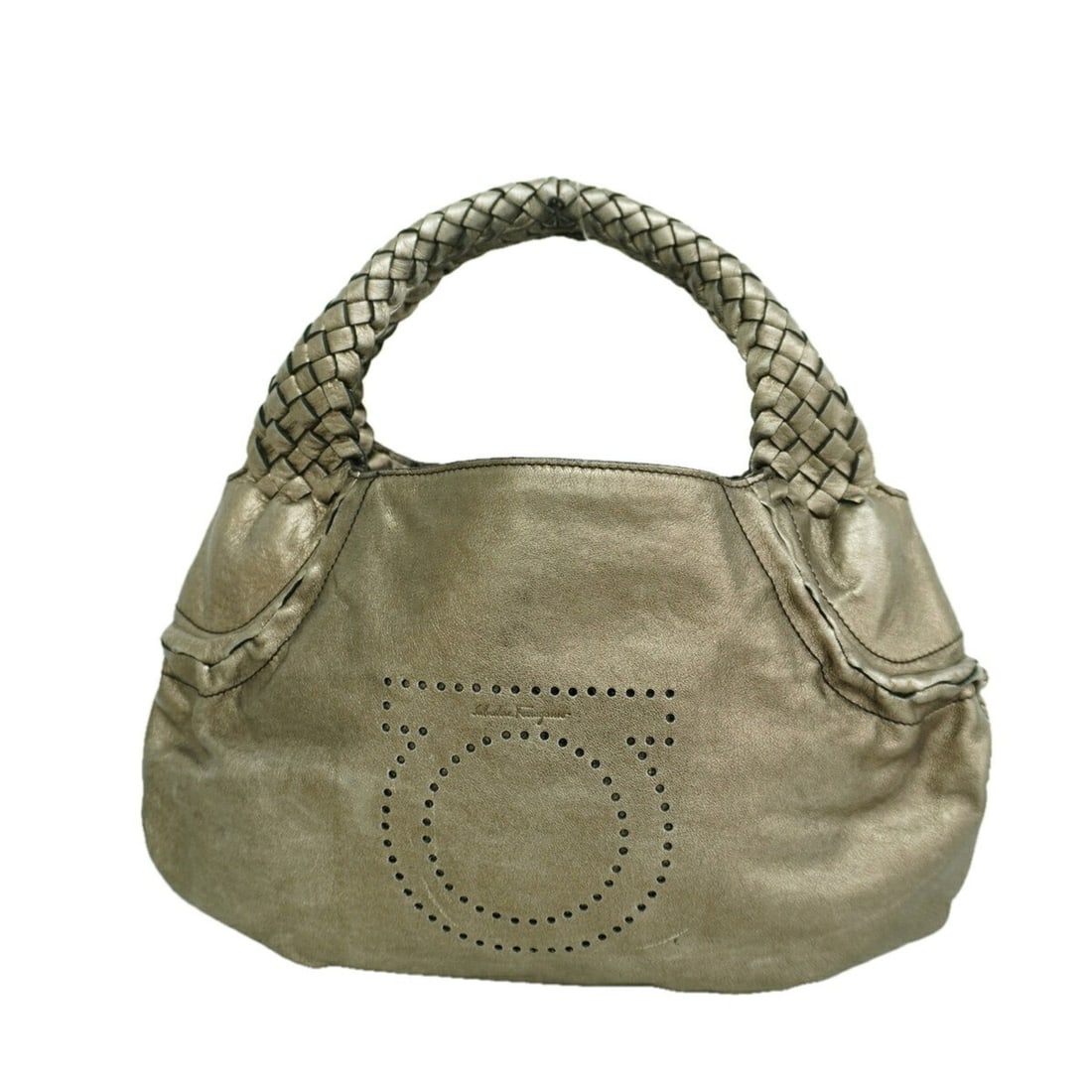 Salvatore Ferragamo Gancini Leather Handbag, Bronze Gray, Women's (1 of 19)