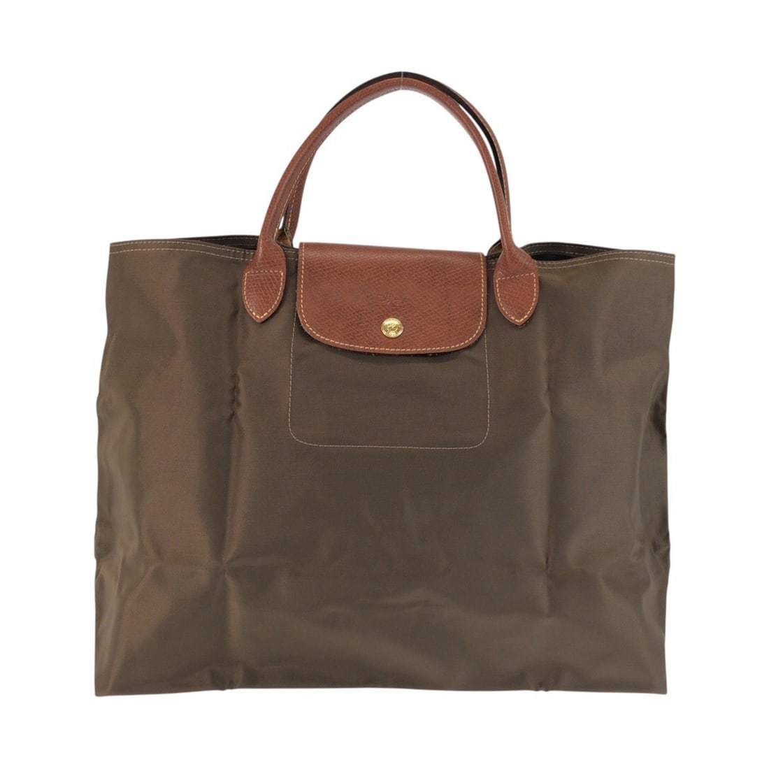 Longchamp Le Pliage handbag/tote bag for women, khaki brown with gold hardware, nylon and leather,: --- Catalog ---Category: SizeSize (HxWxD): 30cm x 37cm x 13cm / 11.81'' x 14.56'' x 5.11''Category: DesignType: Handbag, Tote bagColor: Brown, KhakiGender: WomenMaterial: Nylon , Leather Hardware Colo