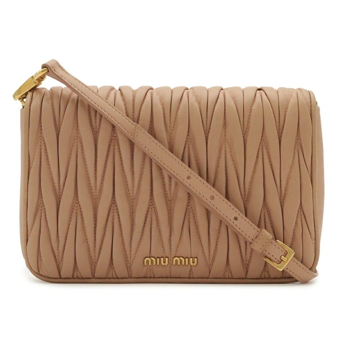 Miu Miu Miu Matelassé Gathered Shoulder Bag Pochette Leather Light Pink 5BD068 (1 of 11)