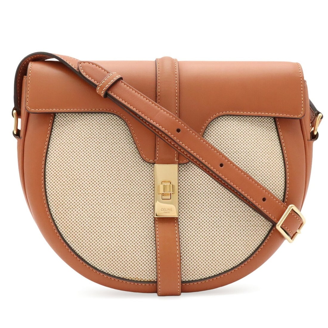 CELINE Besace 16 Seize Shoulder Bag Pochette Leather Canvas Camel Beige: --- Catalog ---Category: SizeSize (HxWxD): 19.5cm x 24.5cm x 9cm / 7.67'' x 9.64'' x 3.54''Category: DesignType: Pochette, Shoulder bagColor: Beige, CamelGender: WomenMaterial: Leather , Canvas Hardwa
