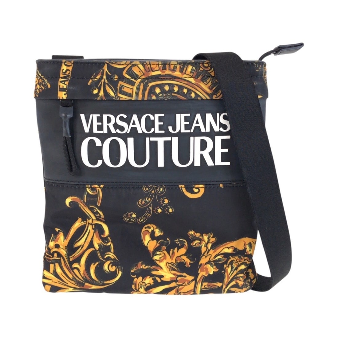 Versace Jeans Couture Black and Yellow Nylon Shoulder Bag/Sacoche for Women: --- Catalog ---Category: SizeSize (HxWxD): 23cm x 22cm x 2cm / 9.05'' x 8.66'' x 0.78''Category: DesignType: Shoulder bagColor: Black, YellowGender: WomenMaterial: Nylon Category: GeneralBrand: Versac