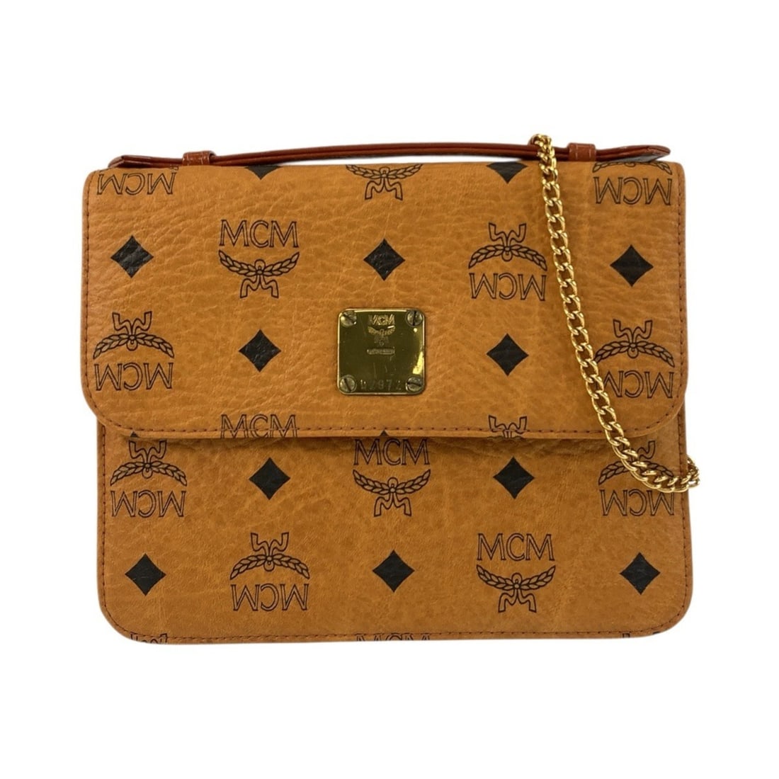 MCM Visetos Logogram Brown Gold Hardware Leather Chain Shoulder Bag/Handbag 2-way Women's (D2972) (1 of 10)