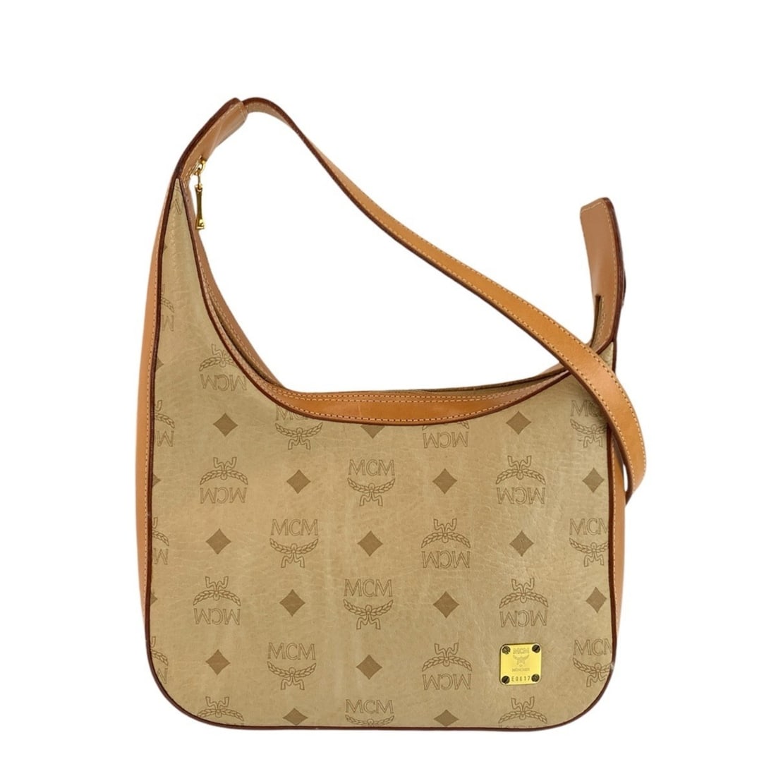 MCM Visetos Beige Brown Leather Shoulder Bag with Gold Hardware for Women (1 of 9)