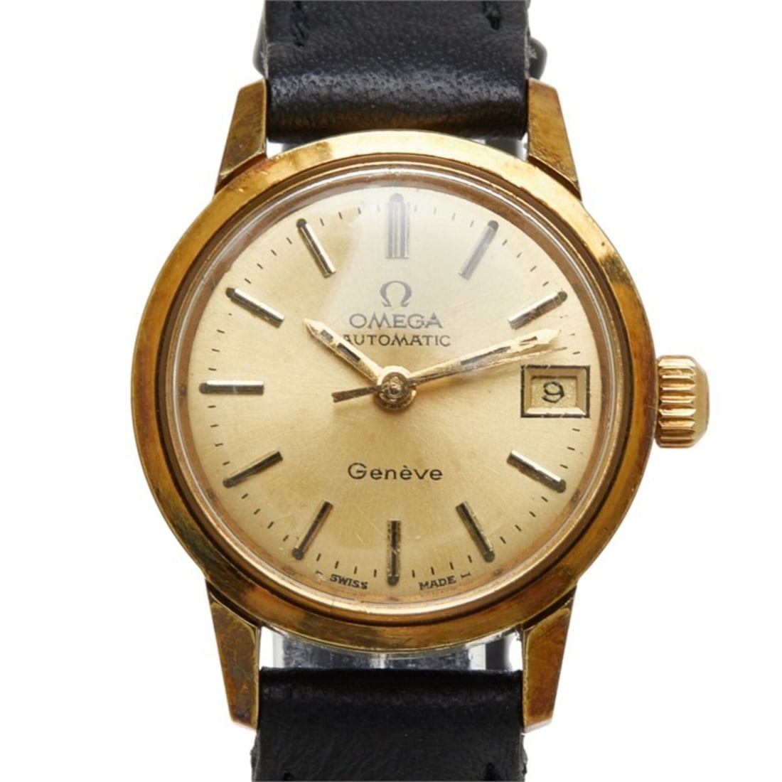 Omega Geneve Watch 566.002 Automatic (with manual winding) Gold Dial Stainless Steel Leather Ladies: --- Catalog ---Category: SizeWrist Size: 16cm / 6.29''Case Diameter: 22mm / 0.87''Category: DesignType: WristwatchGender: WomenColor (Dial): GoldMaterial (Band): LeatherMaterial (Case): Stainless stee