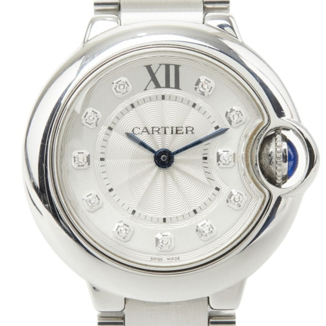 Cartier Ballon Bleu SM de 11-Diamond Quartz Watch, Silver Dial, Stainless Steel, Diamond, Ladies': --- Catalog ---Category: SizeWrist Size: 13cm / 5.11''Case Diameter: 28mm / 1.1''Category: DesignType: WristwatchGender: WomenColor (Dial): SilverMaterial (Band): Stainless steelMaterial (Case): Stain