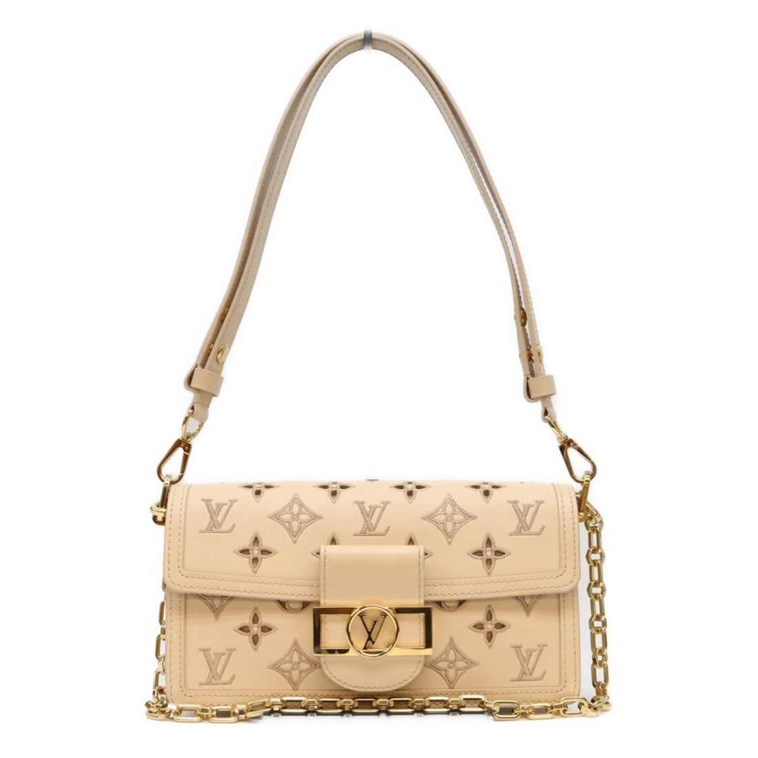 LOUIS VUITTON M22955 Monogram Leather Calfskin Ivory Dauphine EW Shoulder Bag Brown Gold Hardware: --- Catalog ---Category: SizeSize (HxWxD): 13.5cm x 24cm x 8cm / 5.31'' x 9.44'' x 3.14''Category: DesignType: Shoulder bagColor: BrownGender: WomenMaterial: Leather Hardware Color: GoldLeather/Fur Ty