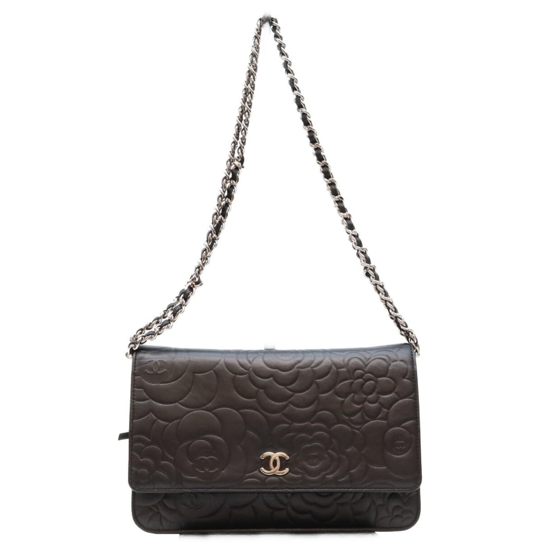 CHANEL A47421 Black Lambskin Silver Hardware Camellia Chain Wallet Shoulder Bag for Women: --- Catalog ---Category: SizeSize (HxWxD): 12cm x 19cm x 4cm / 4.72'' x 7.48'' x 1.57''Category: DesignType: Shoulder bagColor: BlackGender: WomenMaterial: Leather Hardware Color: SilverCategory: Gene