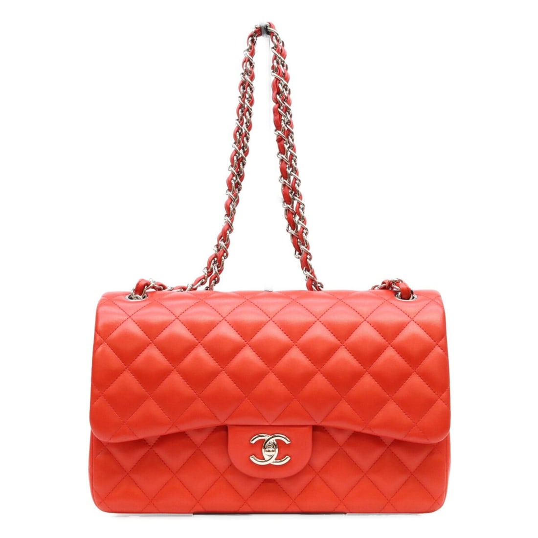 CHANEL A58600 Red Lambskin Silver Hardware Double Flap Large Matelassé 30 Shoulder Bag Women's: --- Catalog ---Category: SizeSize (HxWxD): 18cm x 29cm x 9.5cm / 7.08'' x 11.41'' x 3.74''Category: DesignType: Shoulder bagColor: Red colorGender: WomenMaterial: Leather Hardware Color: SilverLeather