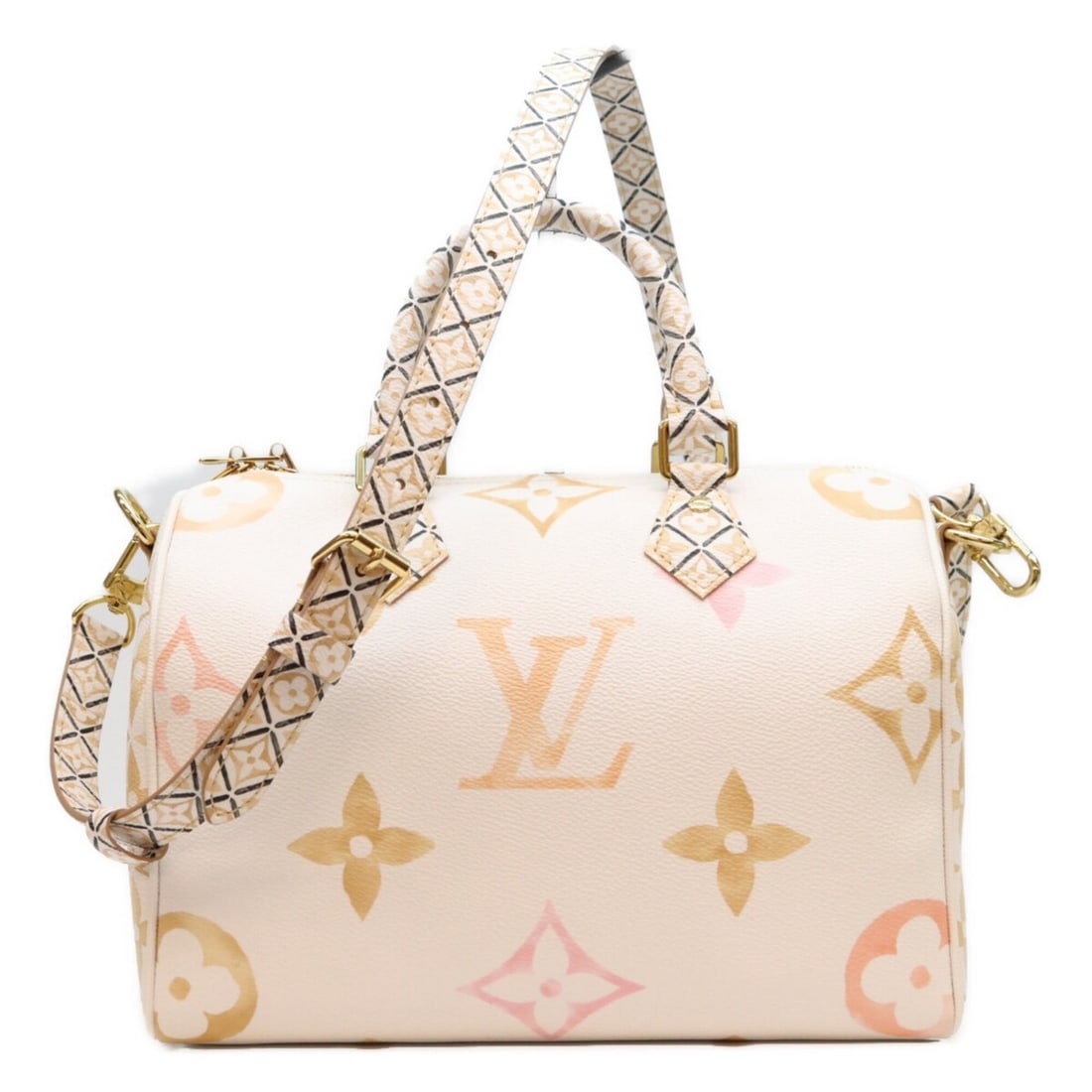 LOUIS VUITTON M22987 LV By the Pool Speedy Bandoulière 25 Mini Boston Bag Beige Gold Hardware: --- Catalog ---Category: SizeSize (HxWxD): 18cm x 26cm x 15cm / 7.08'' x 10.23'' x 5.9''Category: DesignType: Boston bagColor: BeigeGender: WomenMaterial: Monogram Hardware Color: GoldCategory: Genera