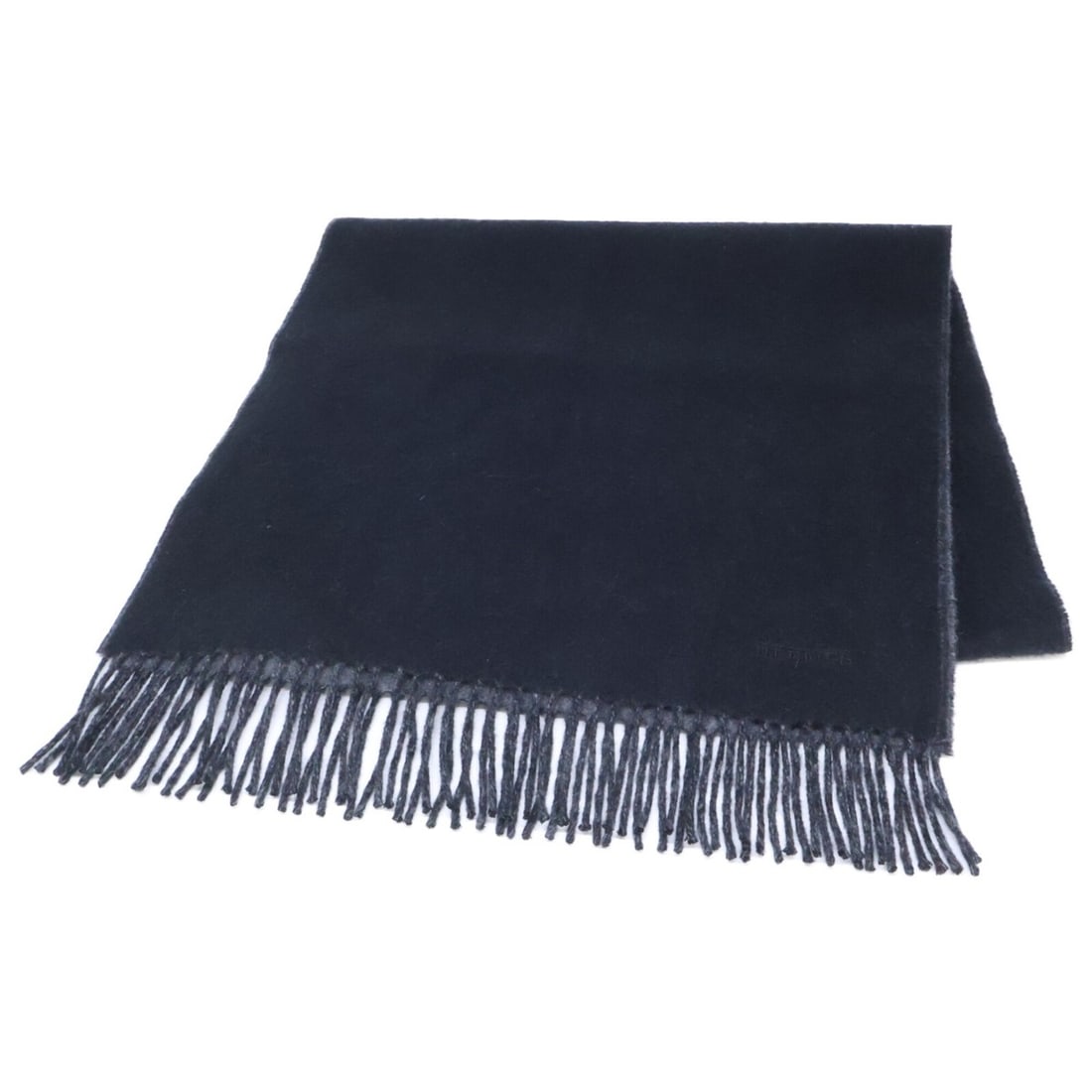 HERMES logo embroidered cashmere fringe stole/scarf, black/gray, women's. (1 of 10)