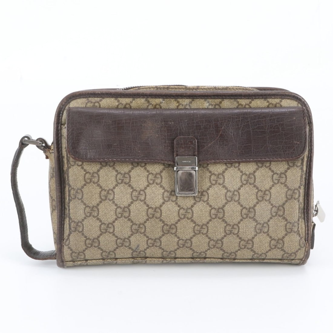 Gucci GG Supreme 108844 Leather Second Bag Clutch Pouch Brown Brand Men's: --- Catalog ---Category: SizeSize (HxWxD): 18cm x 24cm x 4cm / 7.08'' x 9.44'' x 1.57''Category: DesignType: Clutch bag, PouchColor: BrownGender: MenMaterial: Leather , Coated canvas Category: General
