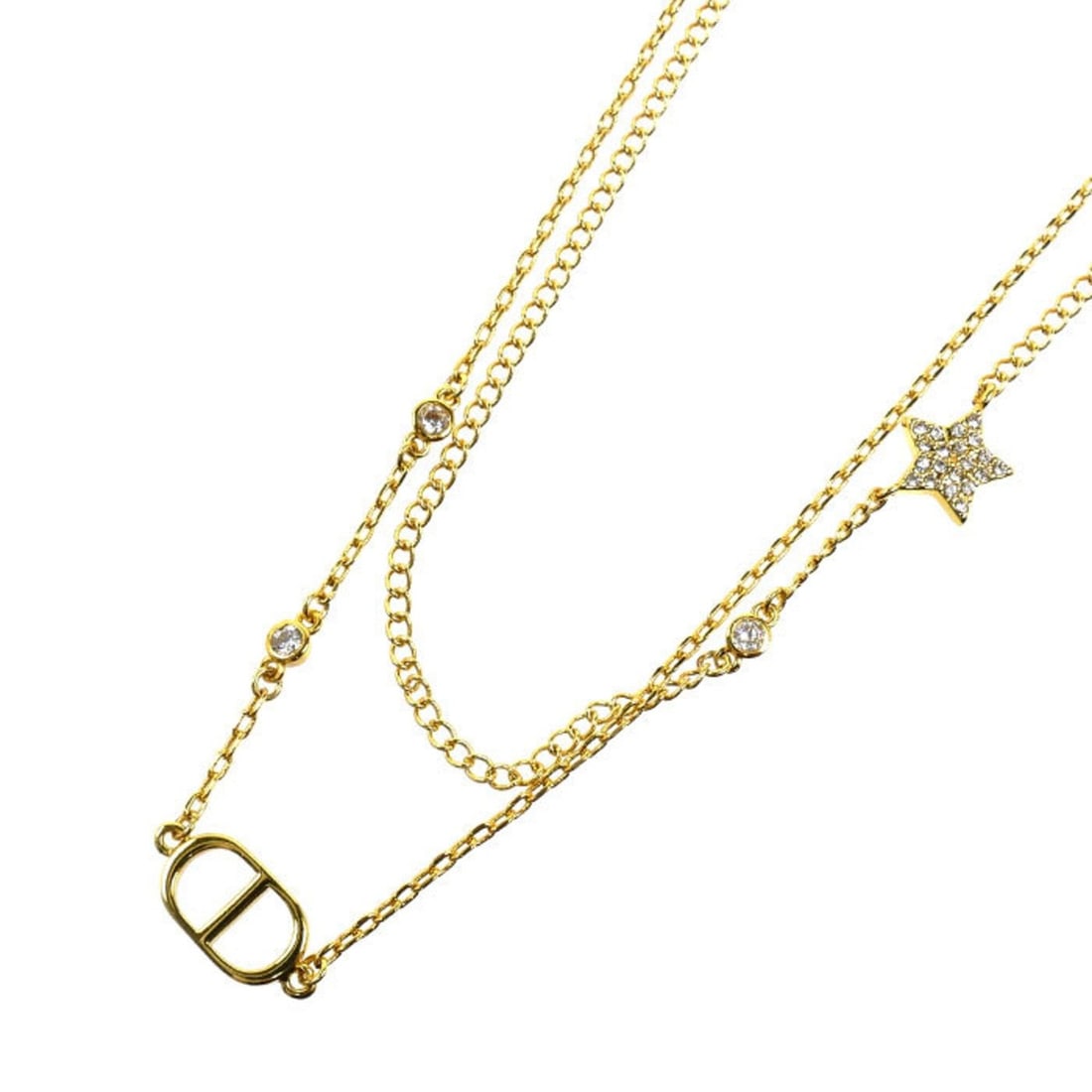Christian Dior Dior Petit CD Double Metal Crystal Necklace N1155PMTCY_D301 8.3g 38 41 44cm Women's: --- Catalog ---Category: SizeNeck Circumference: 38 cm - 44 cm / 14.96'' - 17.32''Category: DesignColor: GoldStone: CrystalGender: WomenMaterial: MetalNecklace Type: NecklaceCategory: GeneralMPN: N115