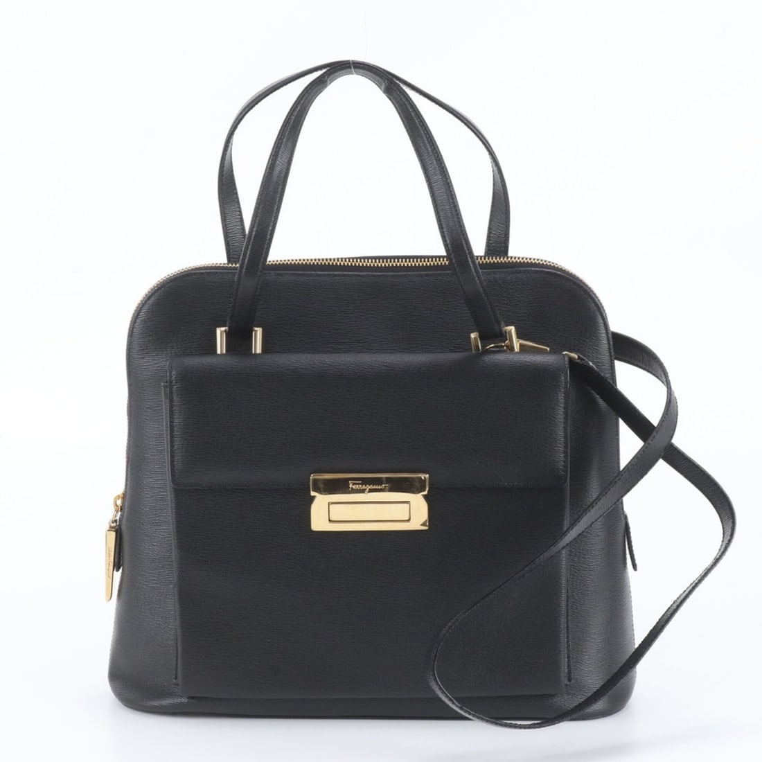 Salvatore Ferragamo Leather 2-Way Shoulder Bag, Crossbody Handbag, Tote Bag for Women: --- Catalog ---Category: SizeSize (HxWxD): 26cm x 31cm x 10cm / 10.23'' x 12.2'' x 3.93''Category: DesignType: Crossbody bag, Handbag, Shoulder bag, Tote bagColor: BlackGender: WomenMaterial: Leather 