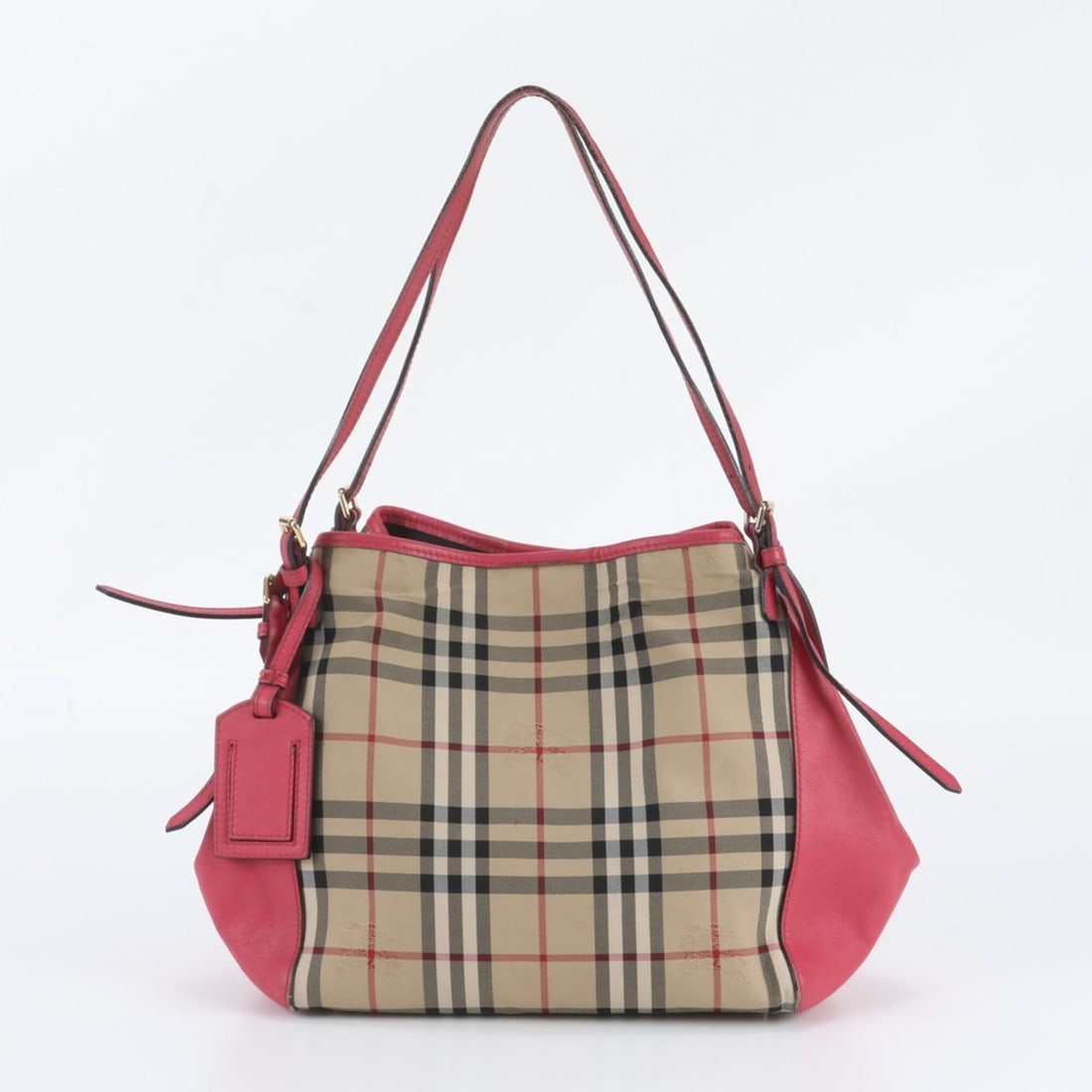 Burberry Nova Check Leather Canvas Tote Bag Shoulder - Brand Name Women's: --- Catalog ---Category: SizeSize (HxWxD): 24cm x 26cm x 14cm / 9.44'' x 10.23'' x 5.51''Category: DesignType: Shoulder bag, Tote bagColor: Beige, PinkGender: WomenMaterial: Leather , Canvas Category: