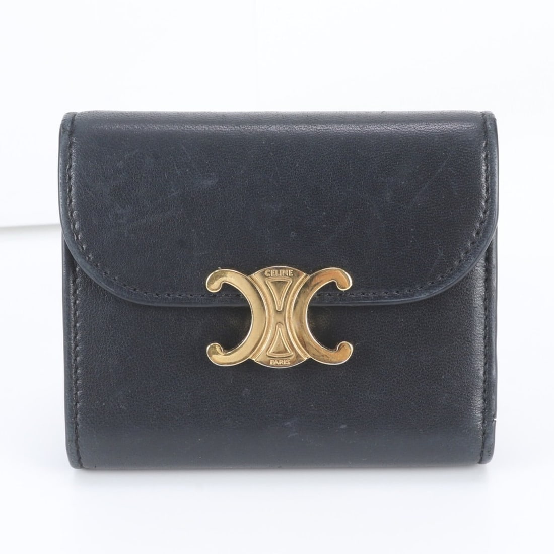 Celine Small Flap Wallet Triomphe Leather Tri-fold Compact Women's (1 of 11)