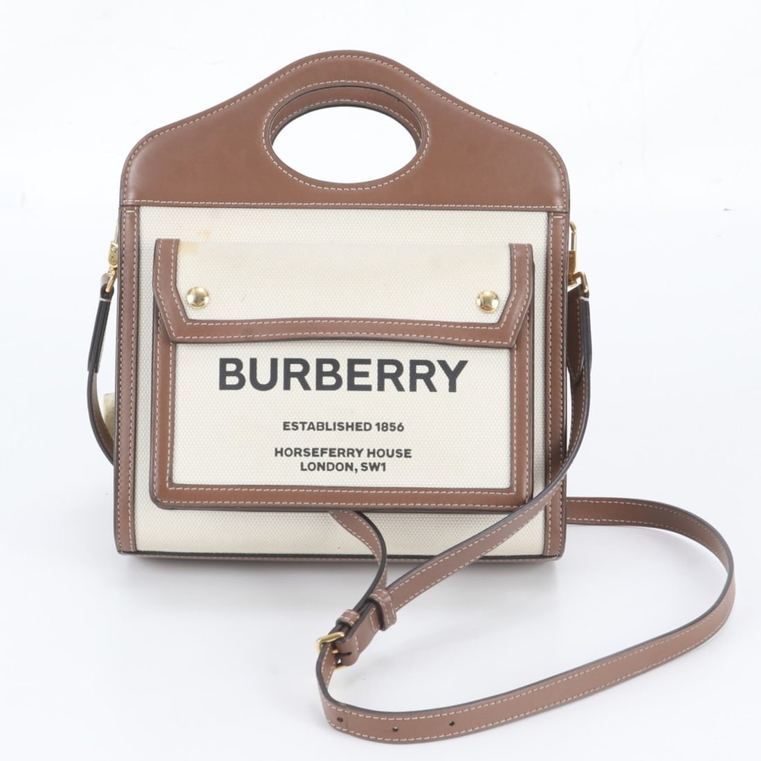 Burberry Mini Two-Tone Canvas Leather Pocket Bag 2-Way Shoulder for Women (1 of 11)