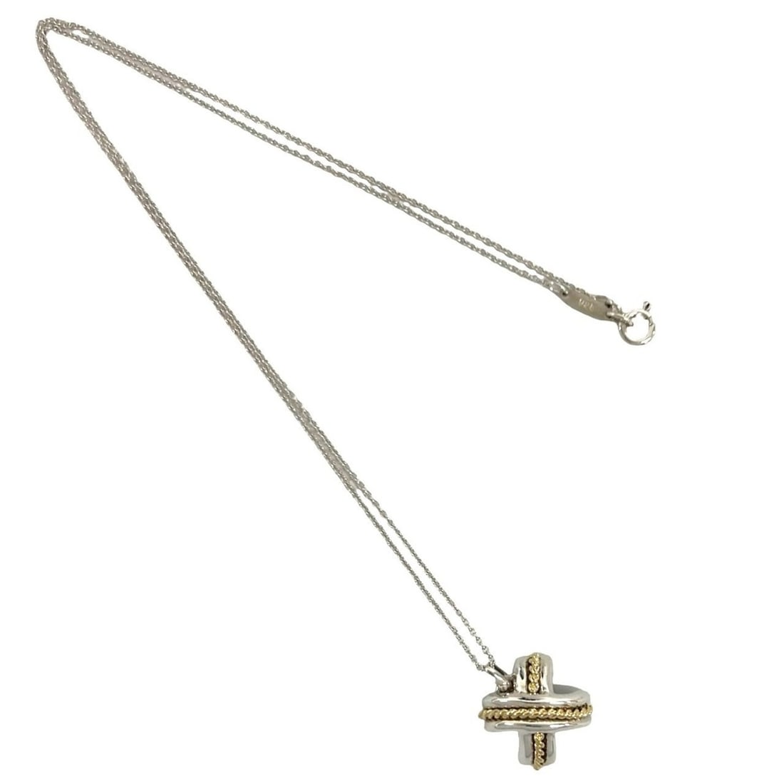 TIFFANY&Co. Tiffany Signature Cross Necklace, Sterling Silver 925, 18K 750YG Pendant Choker, Silver,: --- Catalog ---Category: SizePendant Size: 13mm x 13mm / 0.51'' x 0.51''Neck Circumference: 42.5 cm / 16.73''Category: DesignColor: Gold, SilverGender: WomenMaterial: Silver 925, Yellow gold (18K)Pend