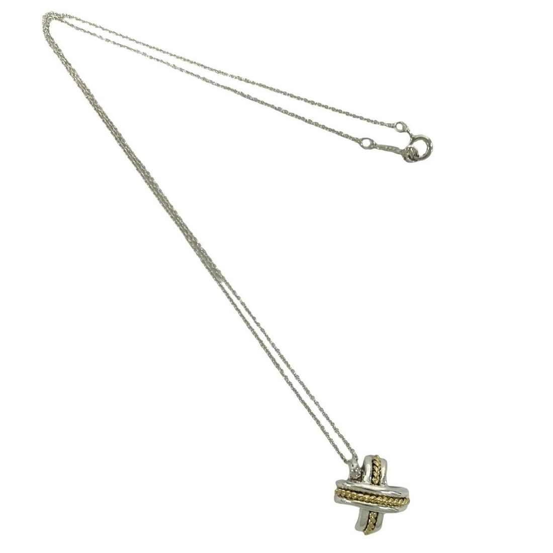 TIFFANY&Co. Tiffany Signature Cross Necklace, Sterling Silver 925, 18K 750YG Pendant, Accessory,: --- Catalog ---Category: SizePendant Size: 14mm x 13mm / 0.55'' x 0.51''Neck Circumference: 41.5 cm / 16.33''Category: DesignColor: Gold, SilverGender: WomenMaterial: Silver 925, Yellow gold (18K)Pend