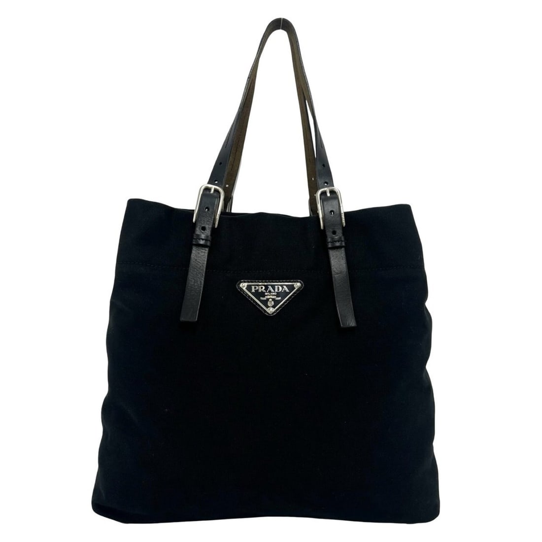 PRADA Prada Triangle Logo Hardware Canvas Leather Genuine Tote Bag Semi Shoulder Handbag Black 59541 (1 of 11)