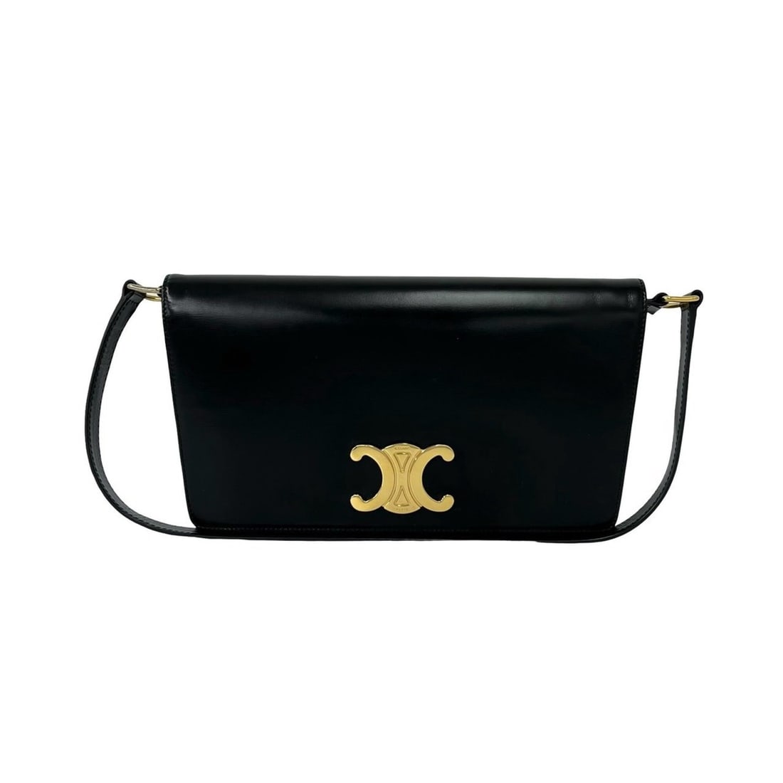 CELINE Triomphe Logo Hardware Calfskin Leather One Shoulder Bag Handbag Black 12907: --- Catalog ---Category: SizeSize (HxWxD): 14.5cm x 26cm x 4.5cm / 5.7'' x 10.23'' x 1.77''Category: DesignType: Handbag, Shoulder bagColor: BlackGender: WomenMaterial: Leather Leather/Fur Type: Calfs