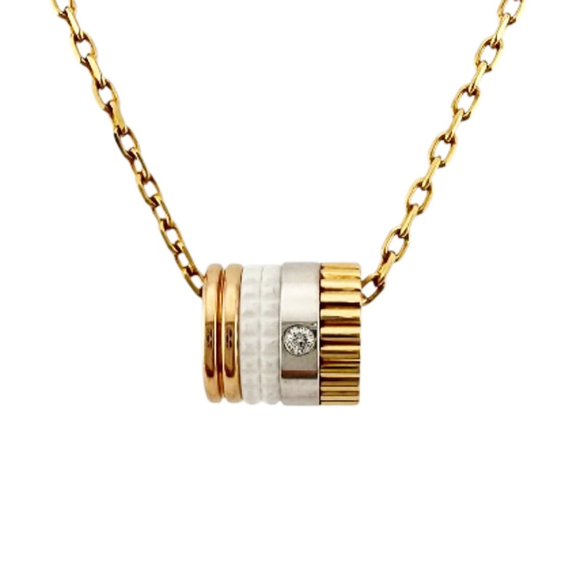 Boucheron Quatre Whites Necklace, 18K Yellow Gold Diamond Necklace for Women: --- Catalog ---Category: SizePendant Size: 7.5mm x 8mm / 0.29'' x 0.31''Neck Circumference: 45 cm / 17.71''Category: DesignColor: GoldGender: WomenMaterial: Ceramic, White gold (18K), Yellow gold (18K