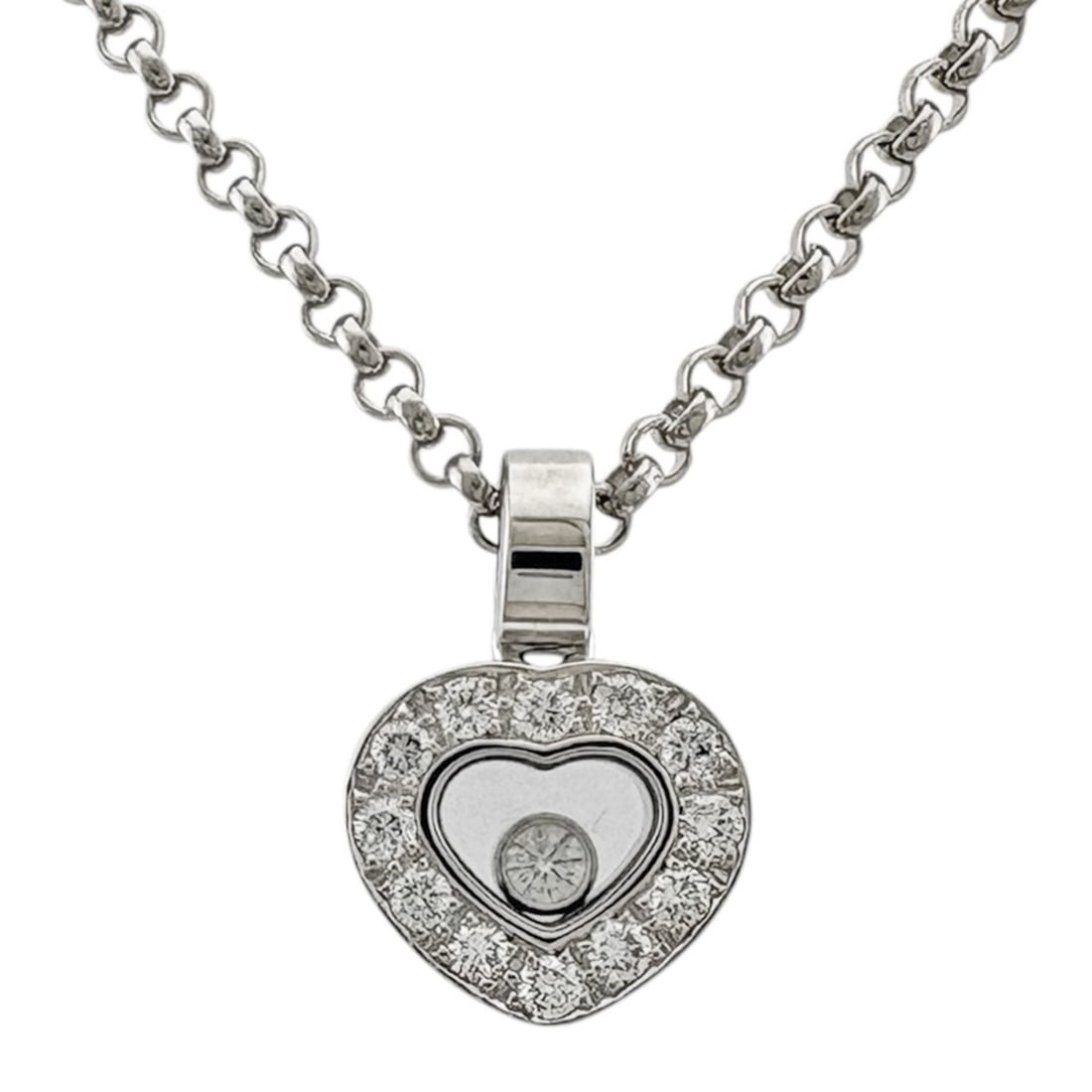 Chopard Happy Diamonds Necklace, 18K White Gold, Diamonds, Women's: --- Catalog ---Category: SizePendant Size: 15mm x 10mm / 0.59'' x 0.39''Neck Circumference: 42 cm / 16.53''Category: DesignColor: SilverGender: WomenMaterial: White gold (18K)Necklace Type: NecklaceCa