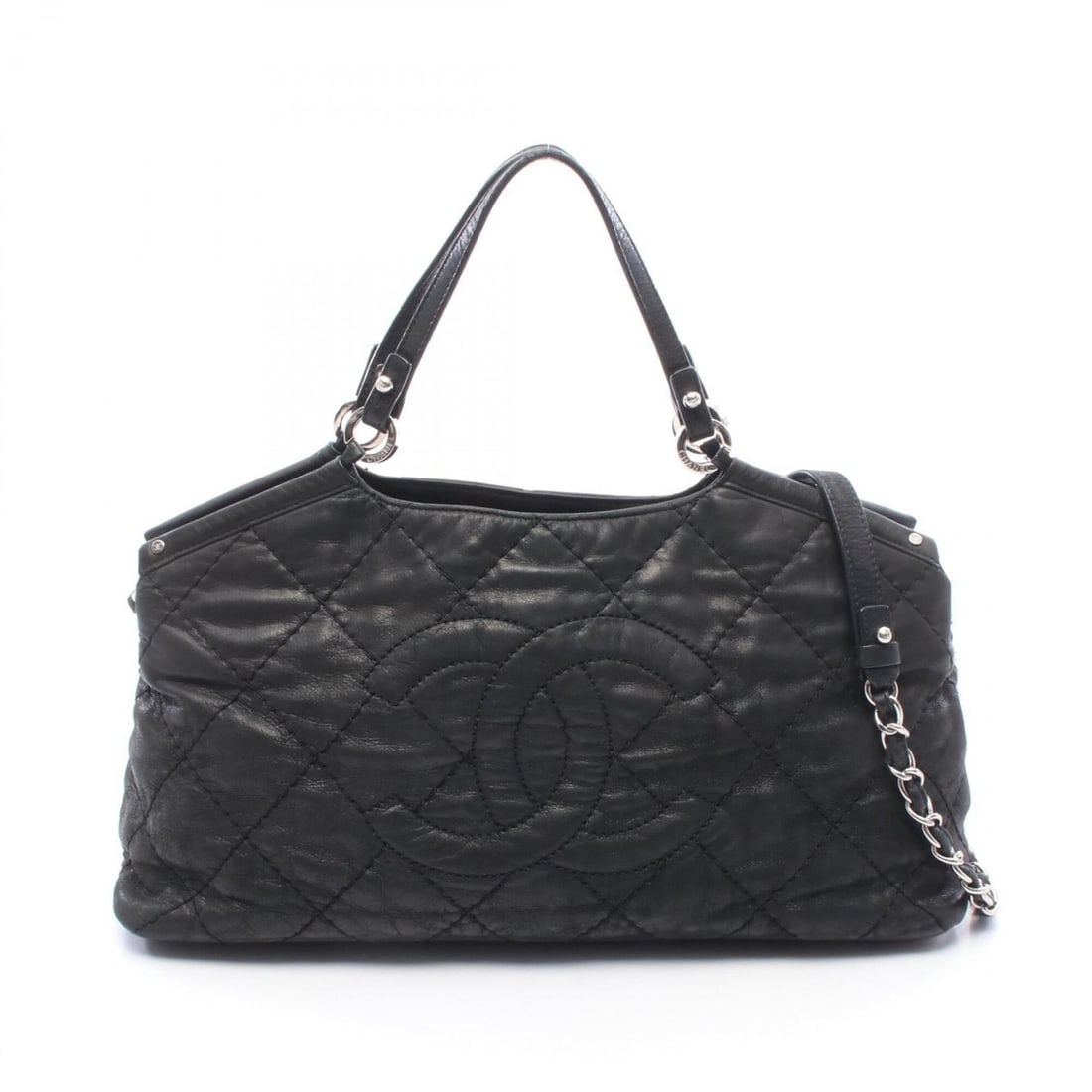 Chanel Coco Mark Matelassé 2-Way Shoulder Bag/Handbag, Leather, Women's, Black: --- Catalog ---Category: SizeSize (HxWxD): 19cm x 39cm x 17cm / 7.48'' x 15.35'' x 6.69''Category: DesignType: Handbag, Shoulder bagColor: BlackGender: WomenMaterial: Leather Hardware Color: SilverCat