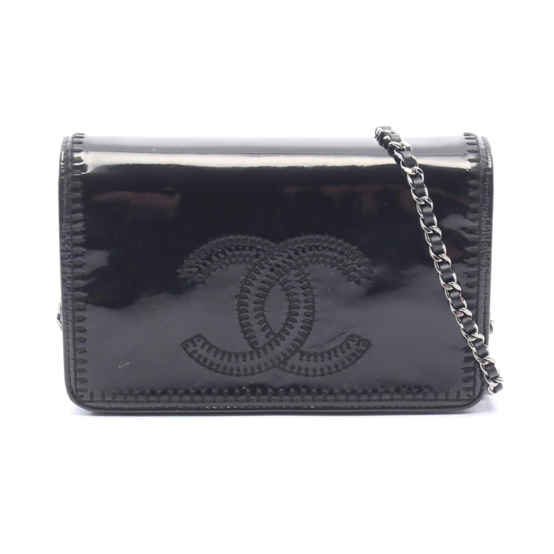 Chanel Coco Mark Full Flap Shoulder Bag Handbag Patent Leather Women's Black: --- Catalog ---Category: SizeSize (HxWxD): 12cm x 19cm x 4cm / 4.72'' x 7.48'' x 1.57''Category: DesignType: Handbag, Shoulder bagColor: BlackGender: WomenMaterial: Patent leather Hardware Color: Silv