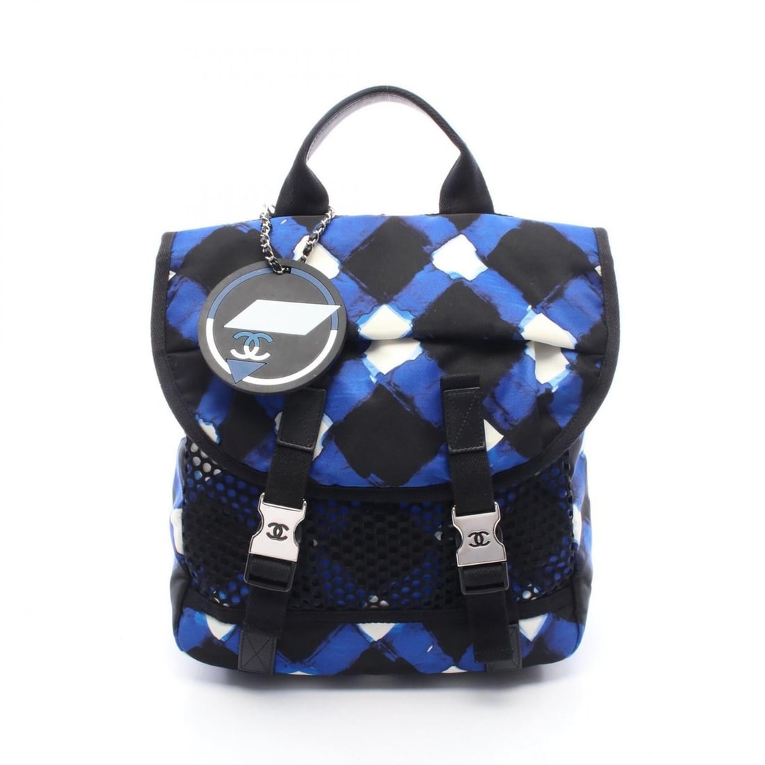 Chanel Airline Backpack/Handbag, Nylon Leather, Women's, Blue, Black, White: --- Catalog ---Category: SizeSize (HxWxD): 35cm x 30cm x 15cm / 13.77'' x 11.81'' x 5.9''Category: DesignType: Backpack, HandbagColor: Black, Blue, WhiteGender: WomenMaterial: Nylon , Leather Hardware