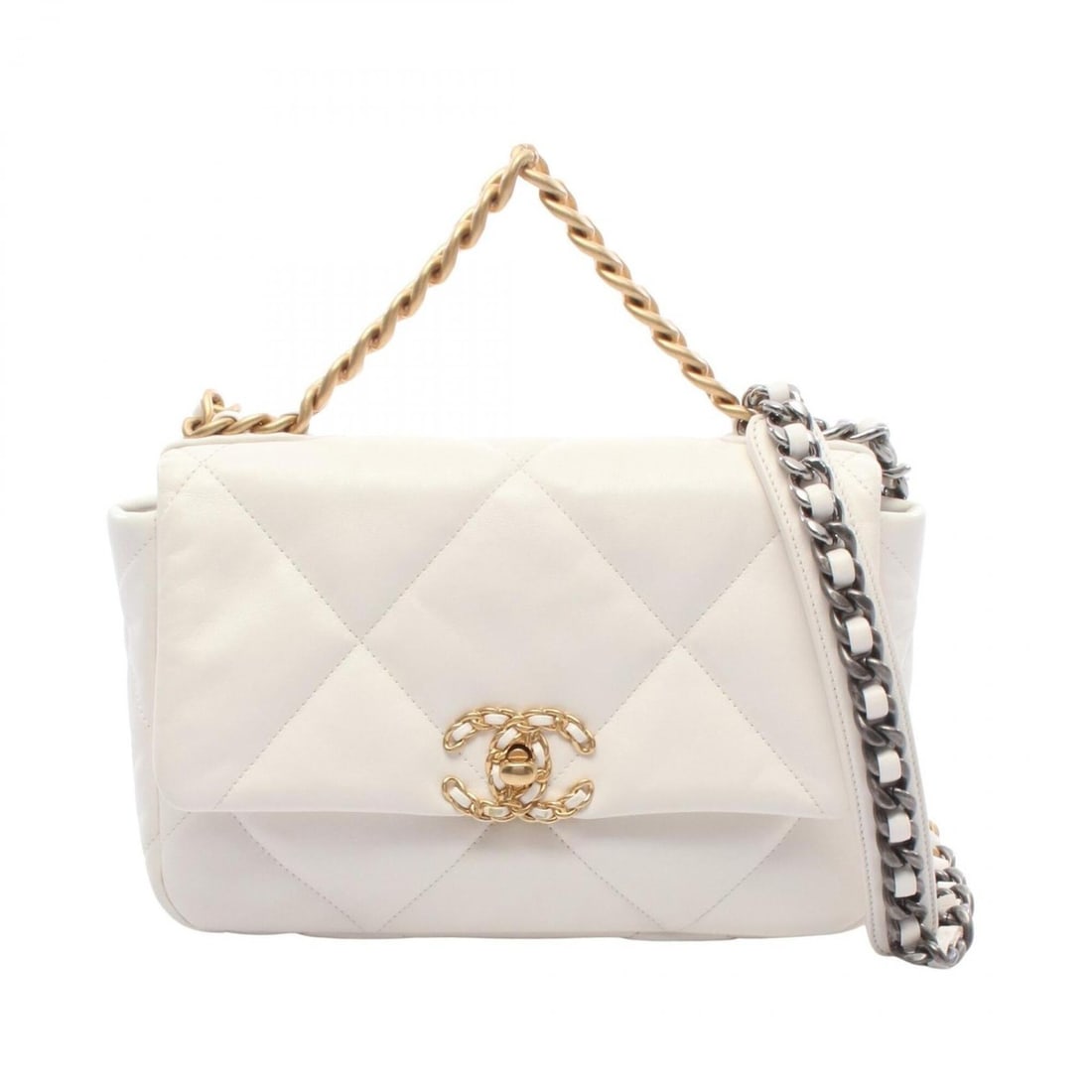Chanel 19 Dixneuf Matelassé Shoulder Bag Handbag Leather Women's White AS1160: --- Catalog ---Category: SizeSize (HxWxD): 17cm x 25cm x 8cm / 6.69'' x 9.84'' x 3.14''Category: DesignType: Handbag, Shoulder bagColor: WhiteGender: WomenMaterial: Leather Hardware Color: GoldCategor